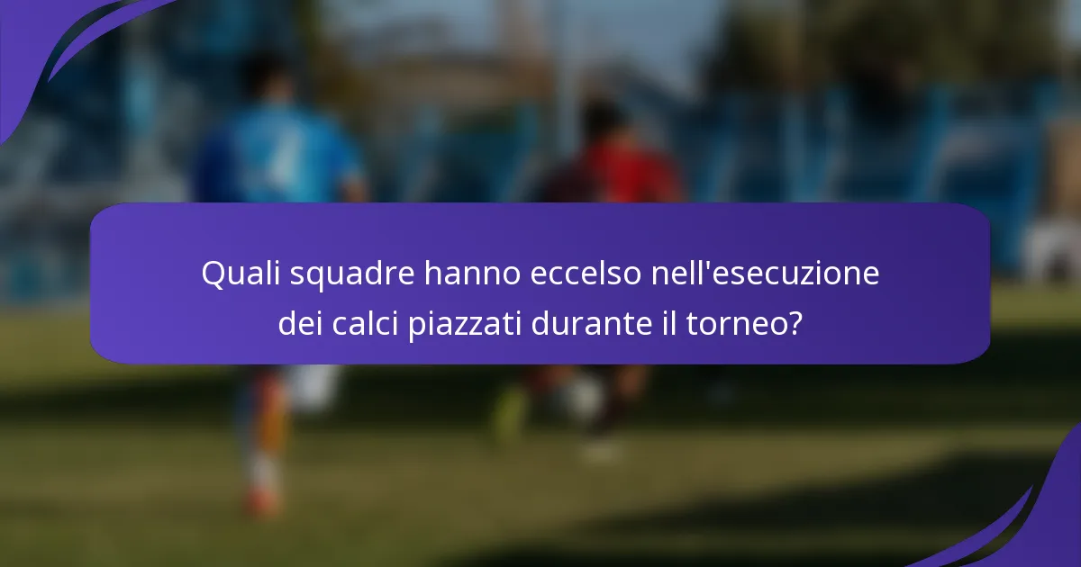 Quali squadre hanno eccelso nell'esecuzione dei calci piazzati durante il torneo?